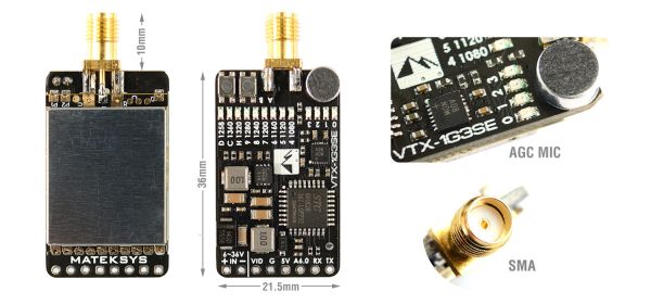 Відео передавач 1.2/1.3GHz Matek VTX-1G3SE на 9 каналів для коптера, rc літака Відео передавач 1.2/1.3GHz Matek VTX-1G3SE на 9 каналів для коптера, rc літака