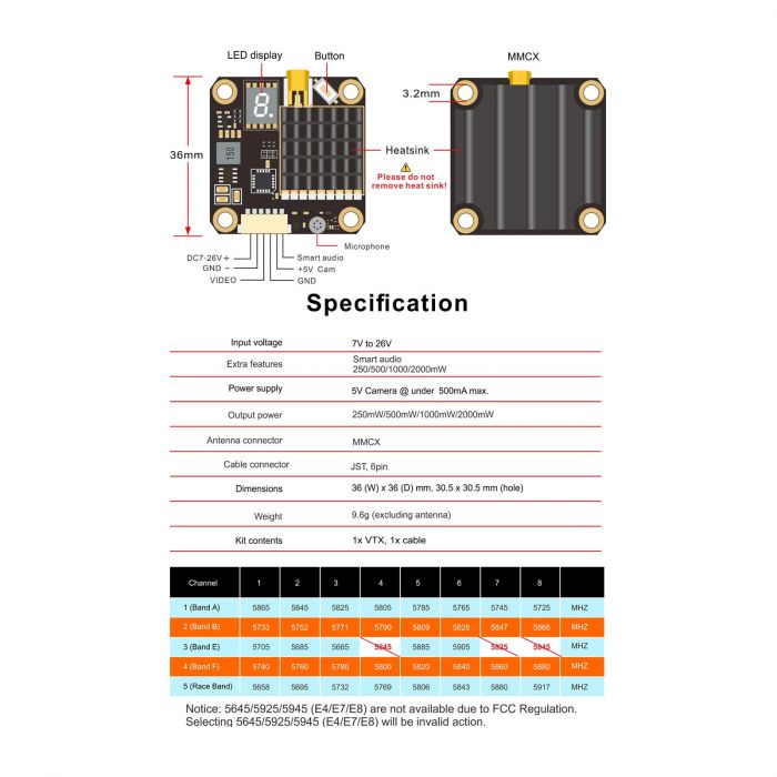 Видеопередатчик (VTX) AKK FX2-Dominator 2W 5.8GHz 48CH L, X Band